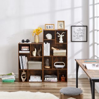 8-compartment wooden storage bookcase set