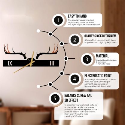 Antler Farmhouse Wall Clock - Image 3