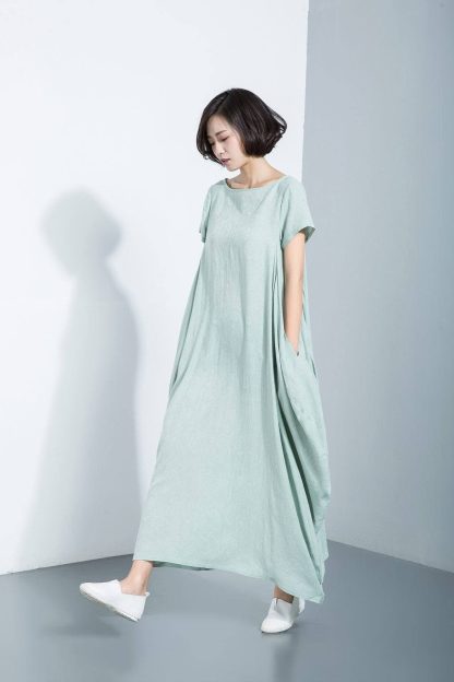 Asymmetric cotton and linen dress - Image 7