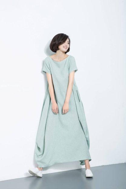 Asymmetric cotton and linen dress - Image 6