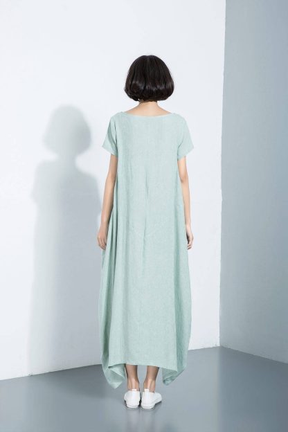 Asymmetric cotton and linen dress - Image 5
