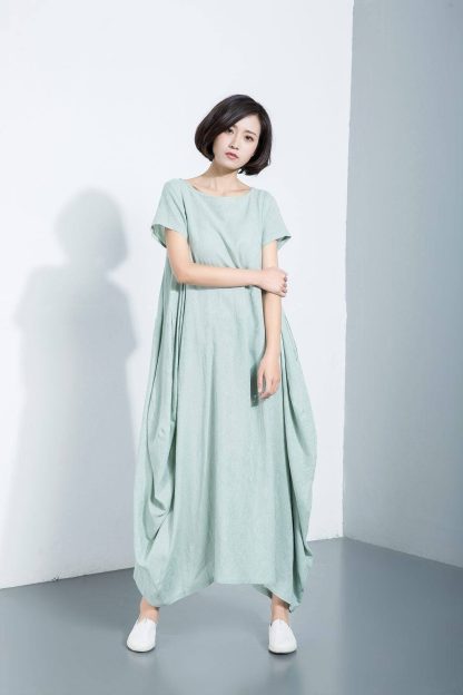 Asymmetric cotton and linen dress