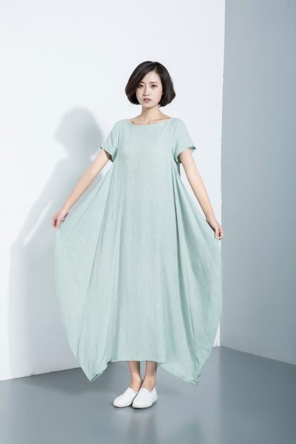Asymmetric cotton and linen dress - Image 3