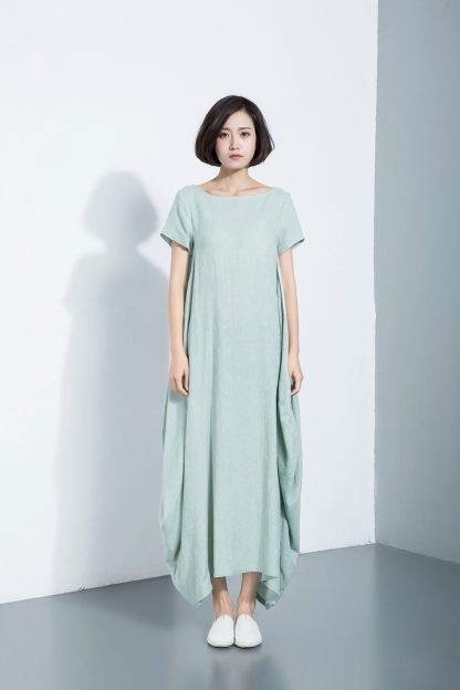 Asymmetric cotton and linen dress - Image 2
