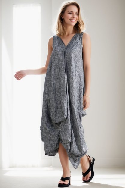 Asymmetric women's grey dress - Image 3