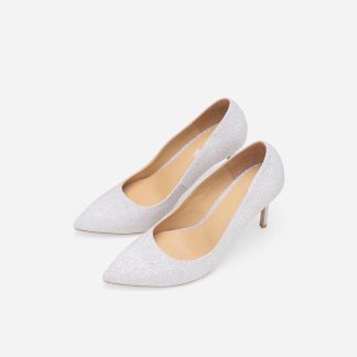 Athena white glitter high heels
