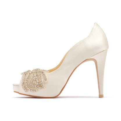 Beaded rhinestones embellished wedding high heels - Image 4