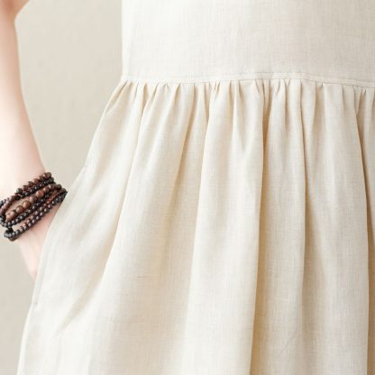Beige Sleeveless Linen Kaftan Dress - Image 6
