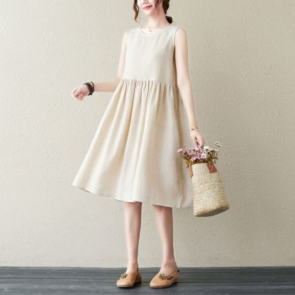 Beige Sleeveless Linen Kaftan Dress