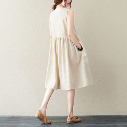 Beige Sleeveless Linen Kaftan Dress - Image 2