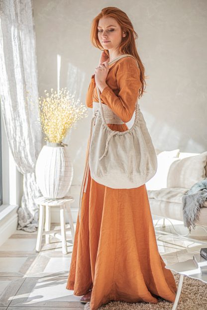 Belted long-sleeved linen dress - Image 4