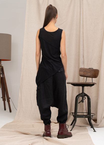 Black Asymmetric Fine Knit Blouse - Image 4