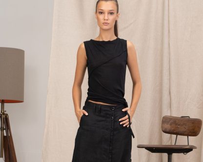 Black Asymmetric Fine Knit Blouse - Image 2