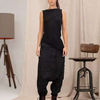 Black Asymmetric Fine Knit Blouse