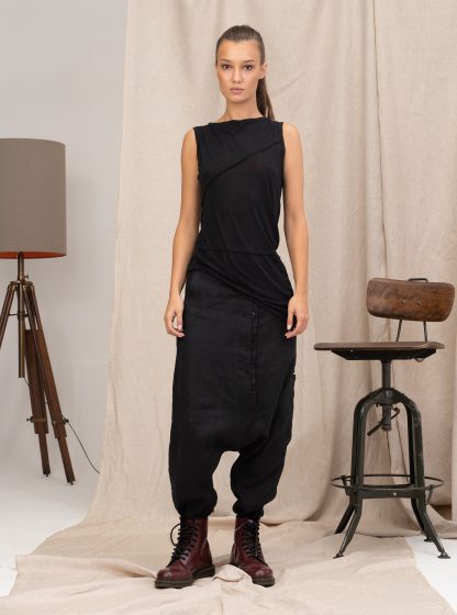 Black Asymmetric Fine Knit Blouse