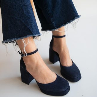 Black Suede Block Heel Mary Janes