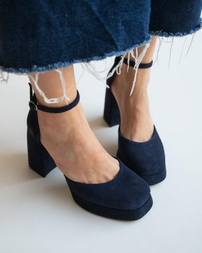 Black Suede Block Heel Mary Janes - Image 2