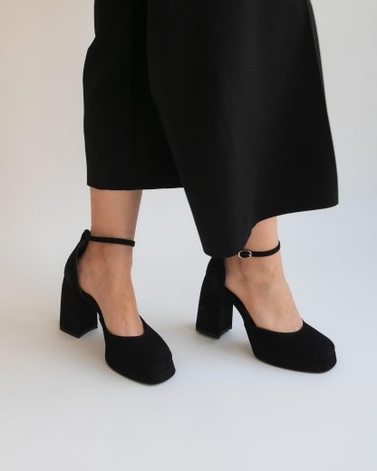 Black Suede Block Heel Mary Janes - Image 3