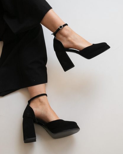 Black Suede Block Heel Mary Janes - Image 4