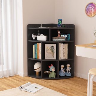 Black corner cabinet with charging station