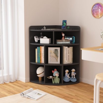 Black corner cabinet with charging station