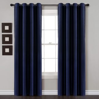Blackout Faux Silk Navy Blue Curtain Fabric