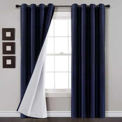 Blackout Faux Silk Navy Blue Curtain Fabric - Image 2