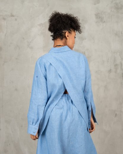 Blue Linen Shirt Women's Long Sleeve Linen Shirt - Image 4