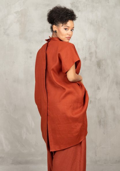 Brick Red Linen Tunic - Image 2