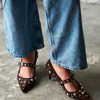 Brown suede high heels