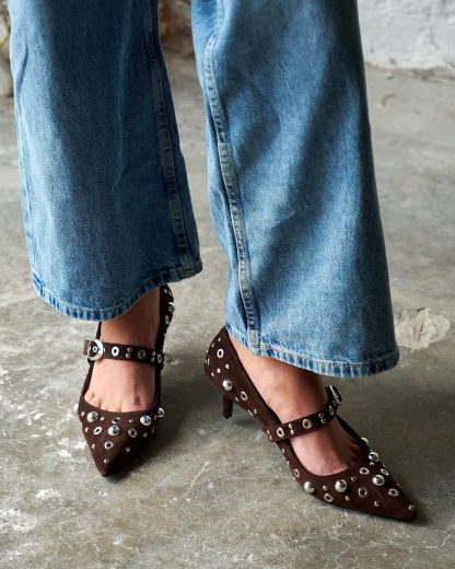 Brown suede high heels