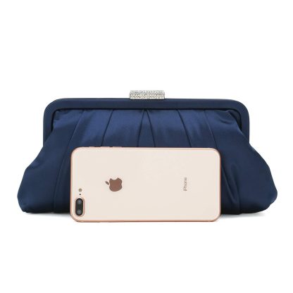 Classic Crinkled Satin Navy Clutch - Image 2