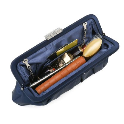 Classic Crinkled Satin Navy Clutch - Image 3