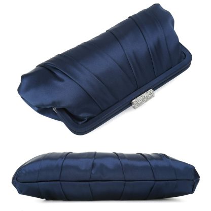 Classic Crinkled Satin Navy Clutch - Image 4