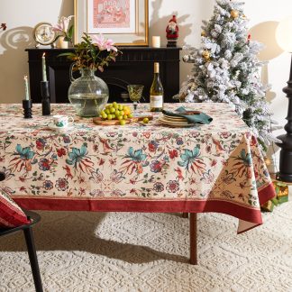 Colorful Rectangular Floral Reindeer Waterproof Tablecloth