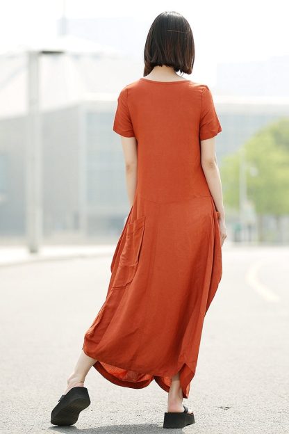 Comfy Orange Linen Maxi Dress - Image 4