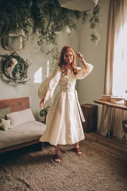 Country Style Linen Puff Sleeve Dress - Image 6
