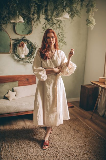Country Style Linen Puff Sleeve Dress - Image 5