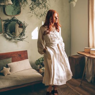 Country Style Linen Puff Sleeve Dress