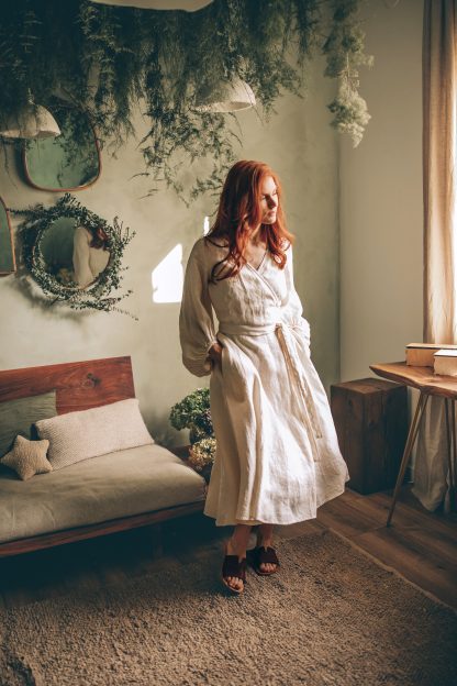 Country Style Linen Puff Sleeve Dress