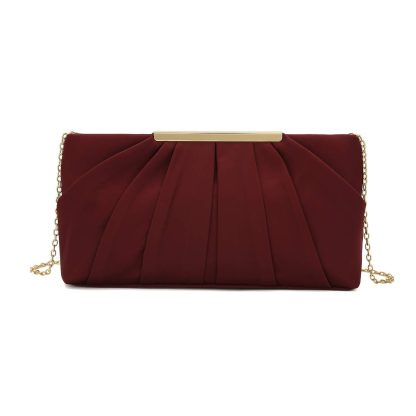 Elegant Pleated Satin Formal Burgundy Tote Bag