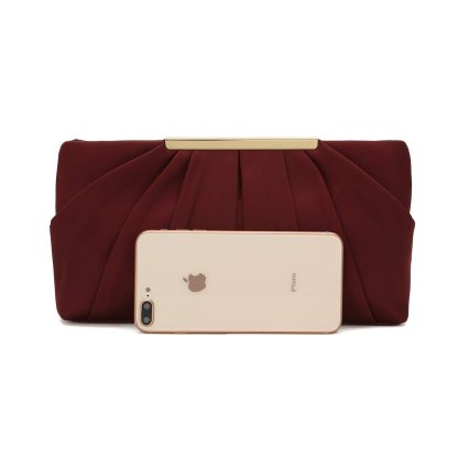 Elegant Pleated Satin Formal Burgundy Tote Bag - Image 3