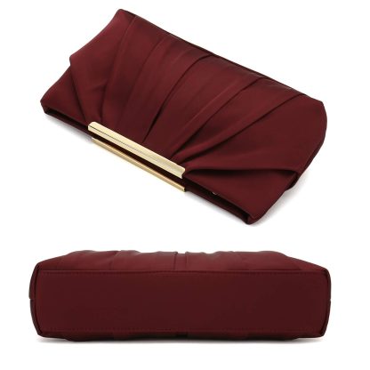 Elegant Pleated Satin Formal Burgundy Tote Bag - Image 4