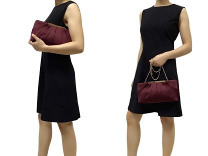 Elegant Pleated Satin Formal Burgundy Tote Bag - Image 5