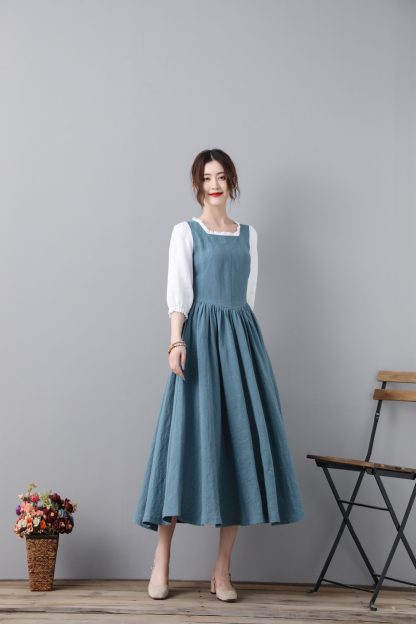 Elegant blue linen princess dress