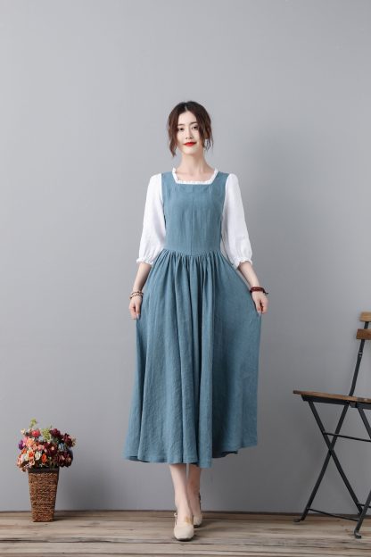 Elegant blue linen princess dress - Image 2