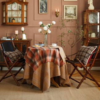 Elegant retro yellow and orange checkered tablecloth