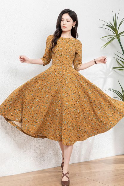 Fitted floral linen dress - Image 6