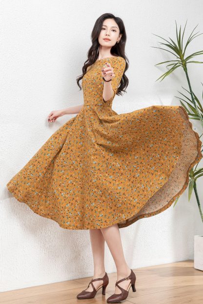 Fitted floral linen dress - Image 5