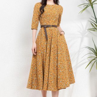 Fitted floral linen dress